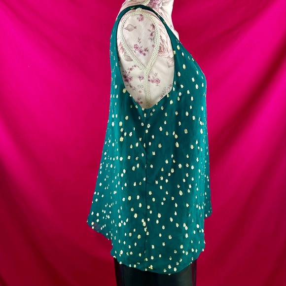 Lilly Pulitzer Silk Tank Top Gold Metallic Dot Green Sleeveless V Neck Size M - Picture 12 of 17